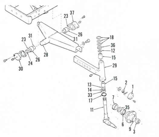 Expioded view of adiustabie front axle