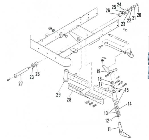 Exploded view of adjustable tread width front axle