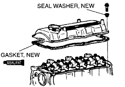 Install the cylinder head cover along with new seal washers